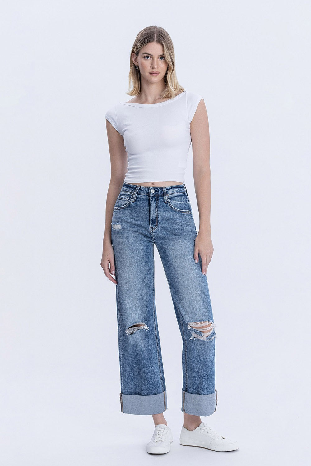 Rosey High Rise Cuffed Baggy Wide Jean by Lovervet