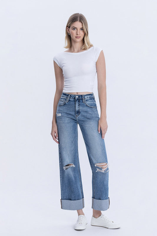 Rosey High Rise Cuffed Baggy Wide Jean by Lovervet
