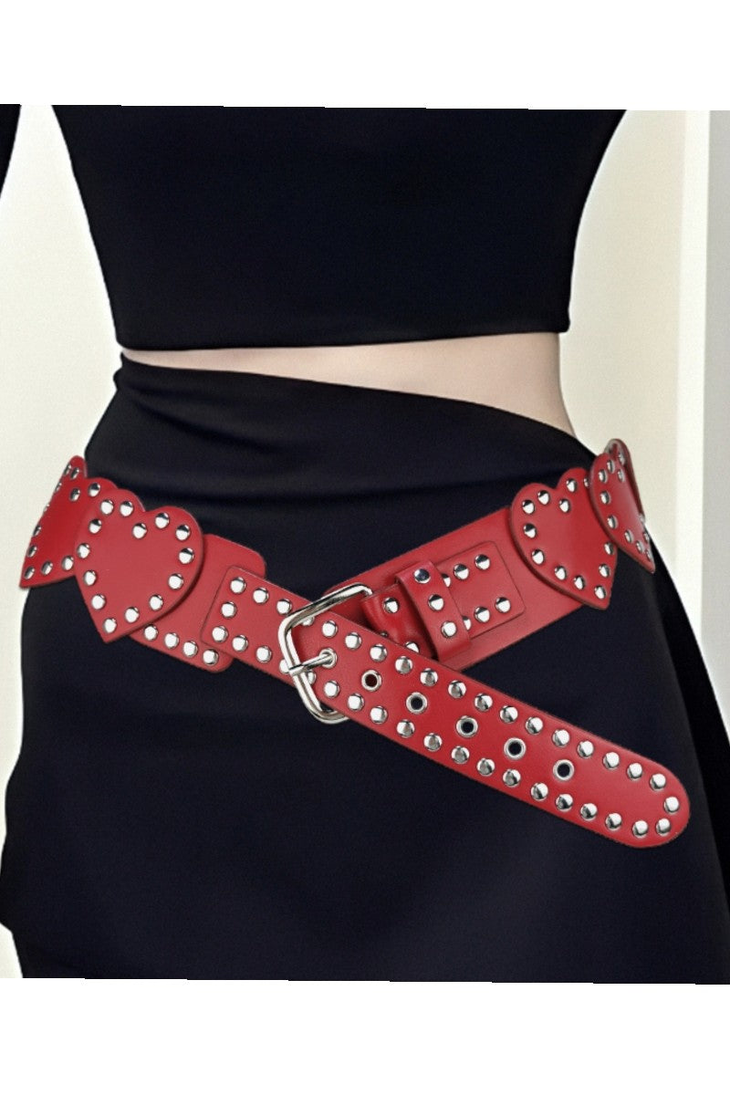 Western Heart Studded Pu Leather Belt