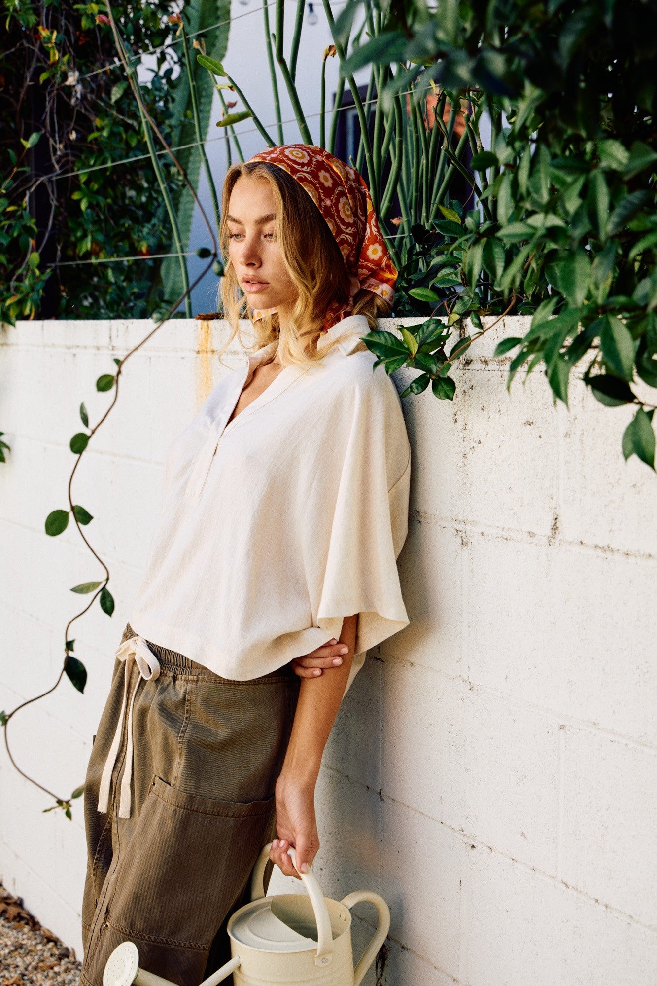 Textured Drape Sleeve Collared Blouse