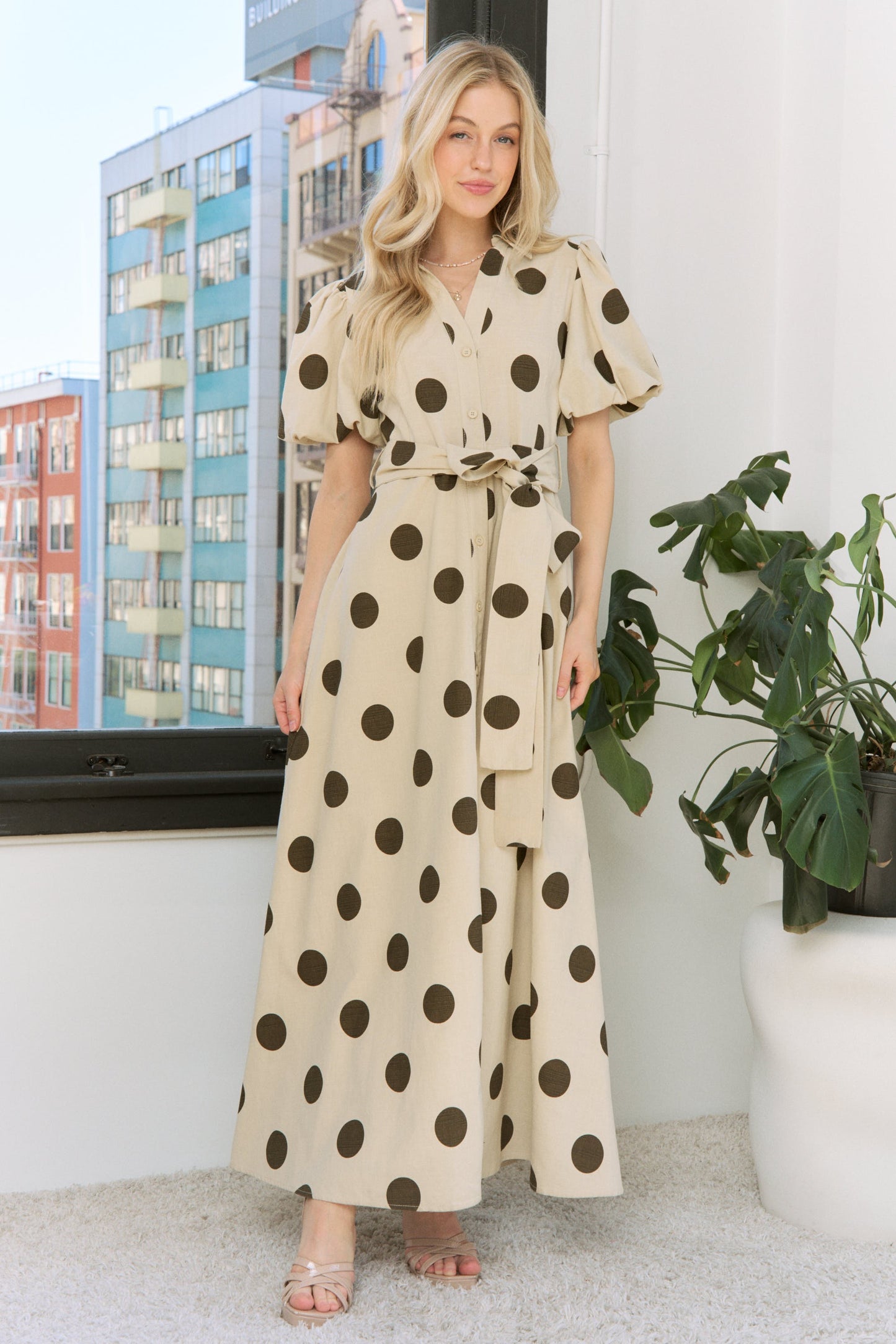 PLUS Polka Dot Maxi Shirt Dress