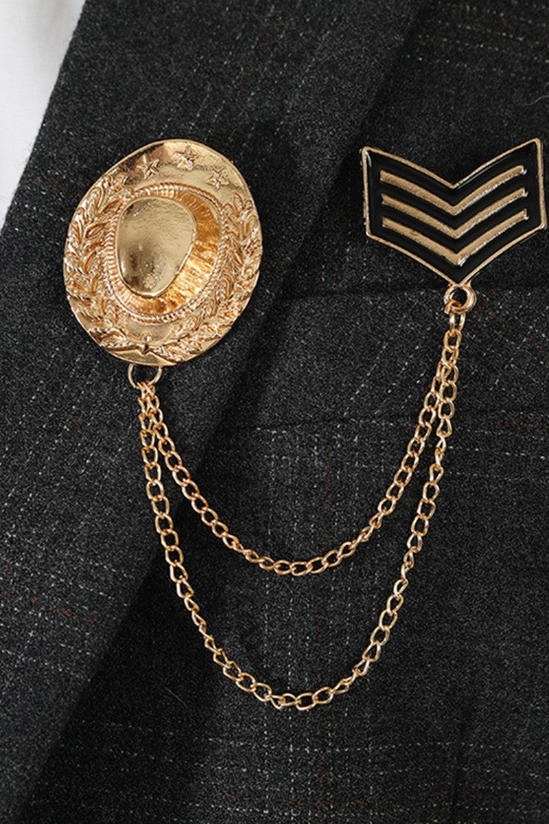 Western Hat Double Layer Tassel Chain Brooch