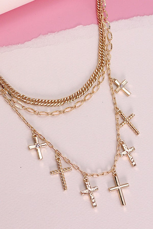 Triple Layer Multi Cross Necklace