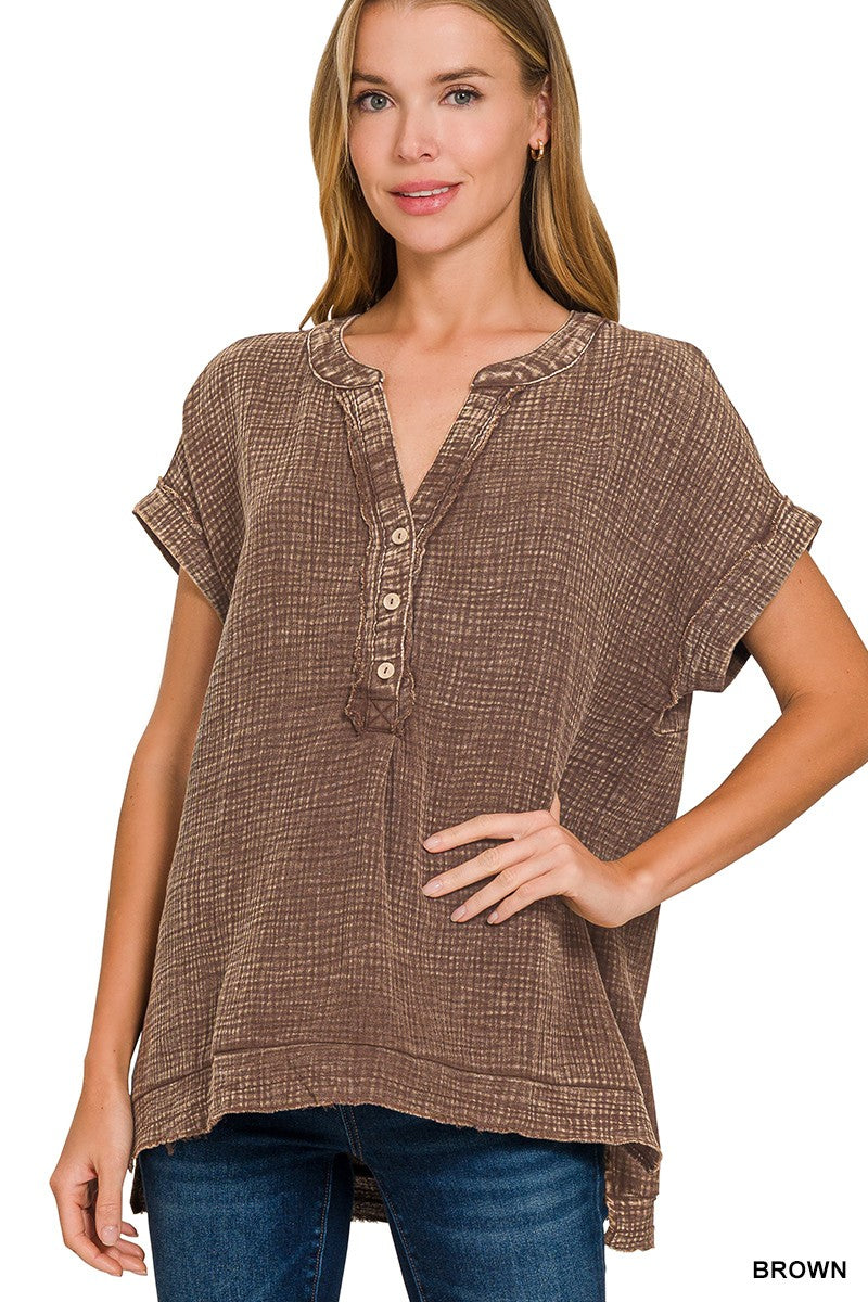 Sofia Washed Gauze Henley Top