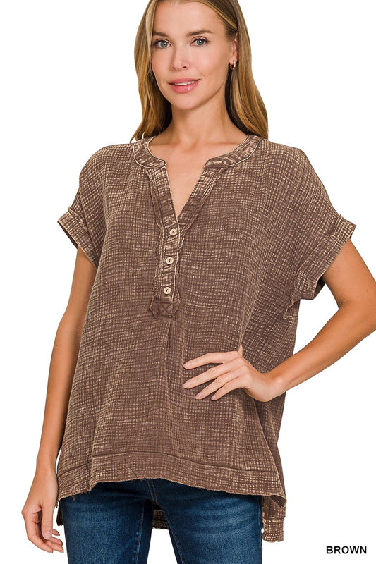 Sofia Washed Gauze Henley Top