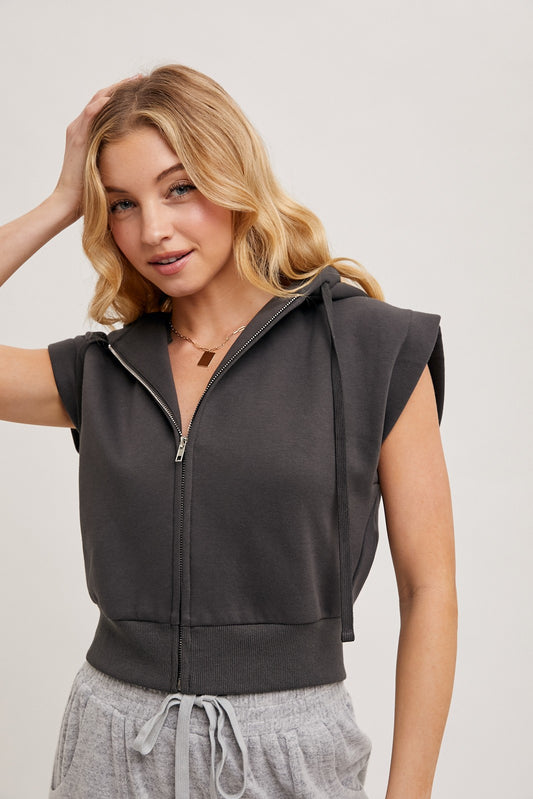 Zipper Front Hoodie Vest