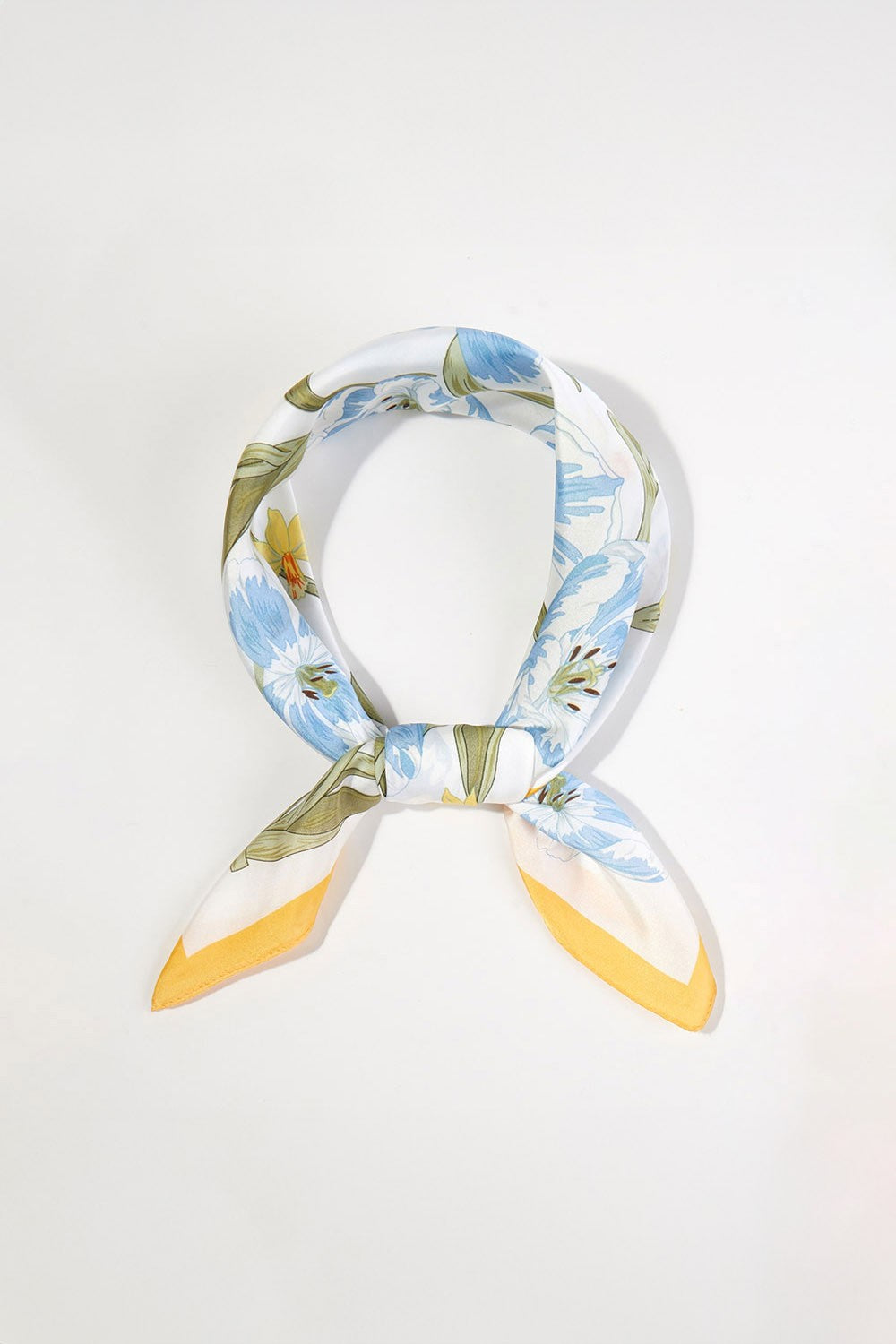 Elegant Floral Silky Bandana Scarf- Yellow