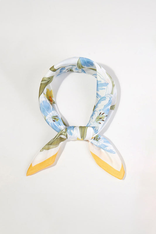 Elegant Floral Silky Bandana Scarf- Yellow