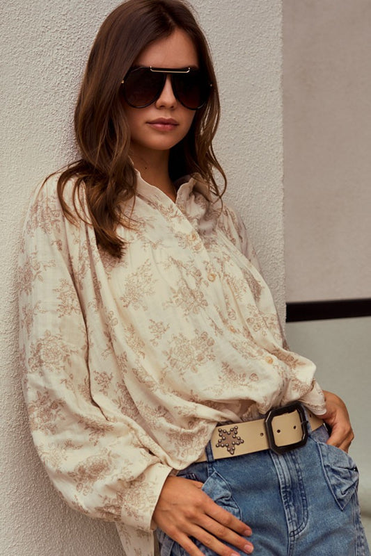 Luxe Floral Balloon Sleeve Top