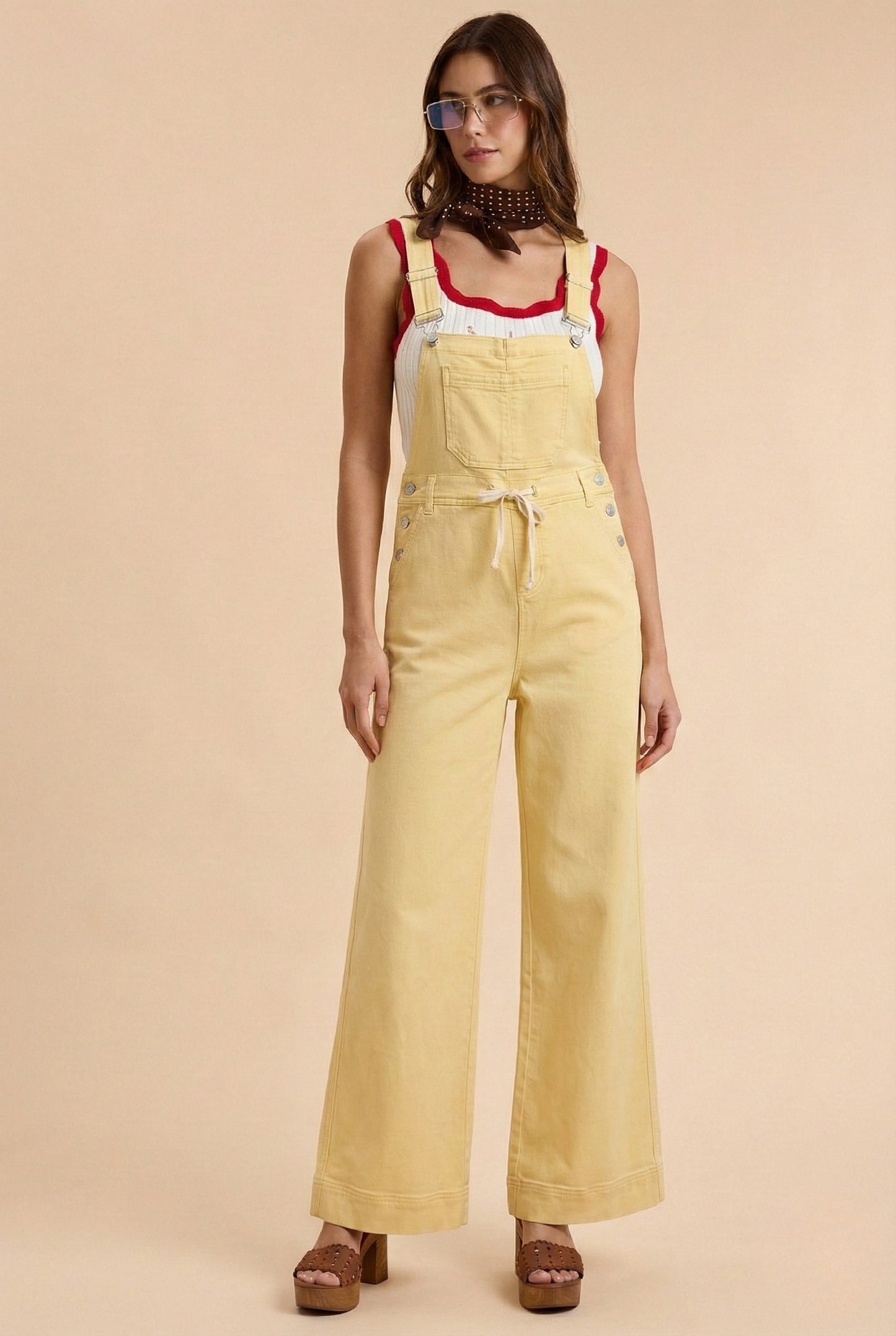 Color Denim Stretch Overalls