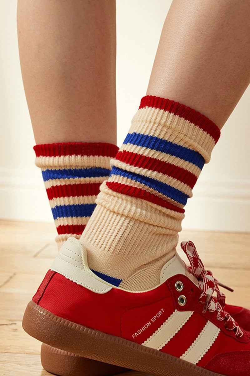 Striped Colorblock Cotton Mid-Calf Socks