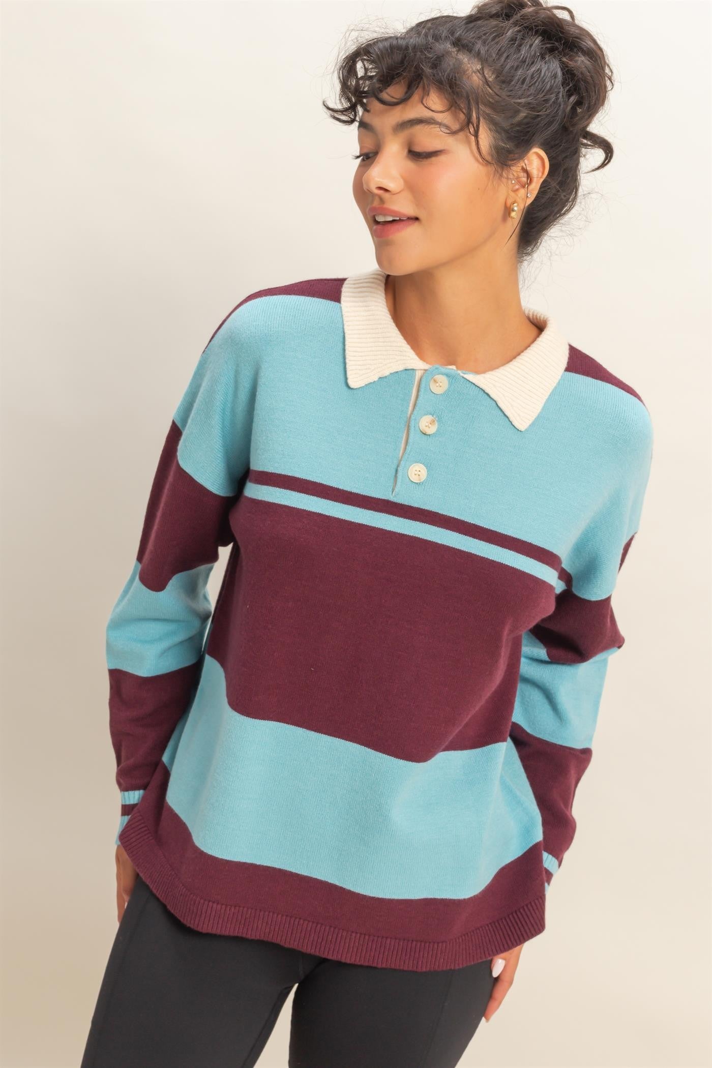 Striped Polo Sweater Top