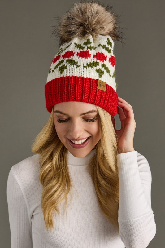Ivy & Holly Patterned Pom Hat