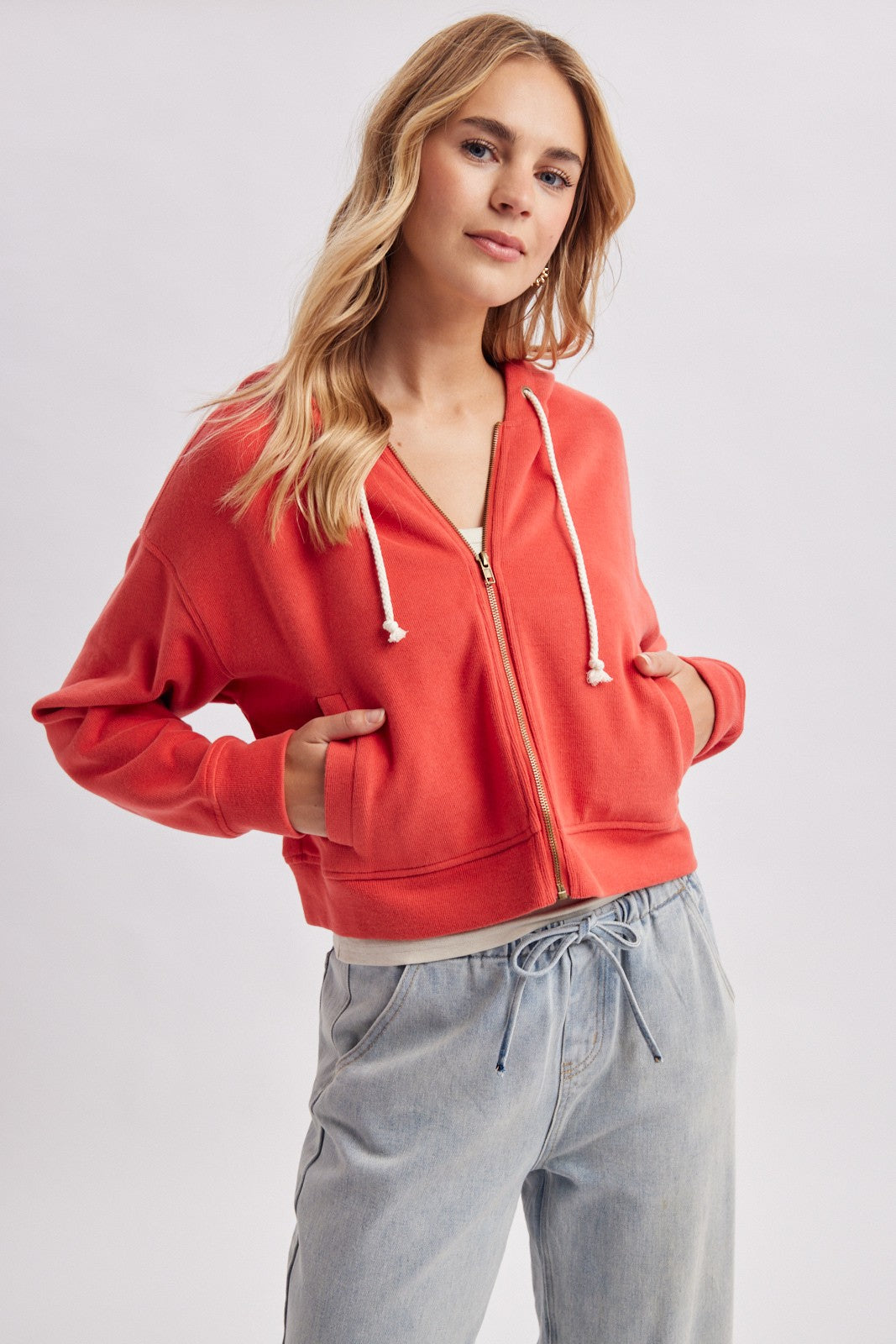 Soft Knit Cropped Zip Hoodie