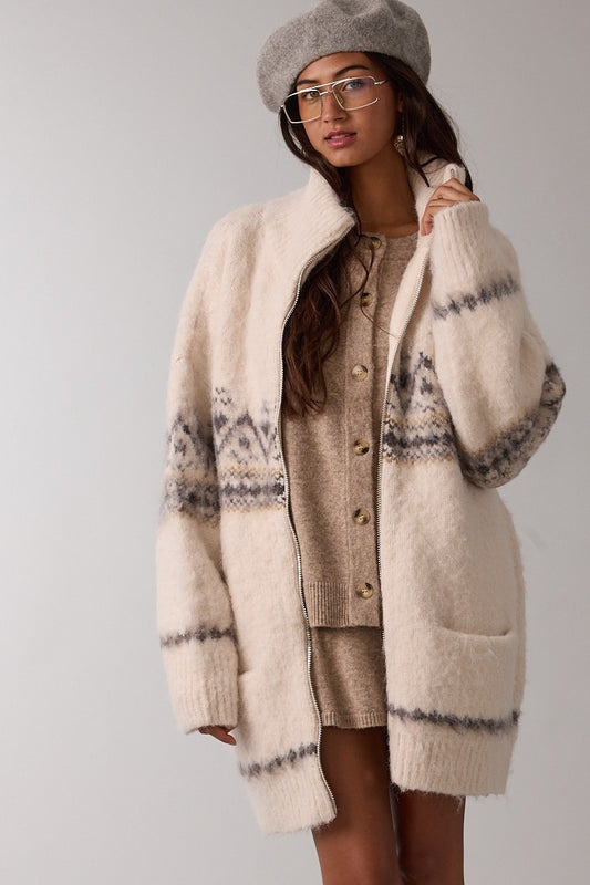 Fair Isle Zip Sweater Cardigan