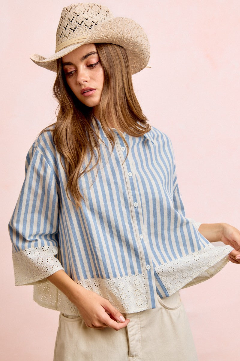 Amee Eyelet & Stripes Top