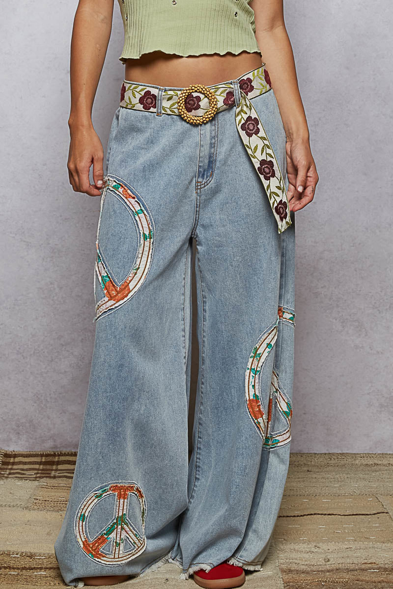 Charity Peace Wide Leg Jeans