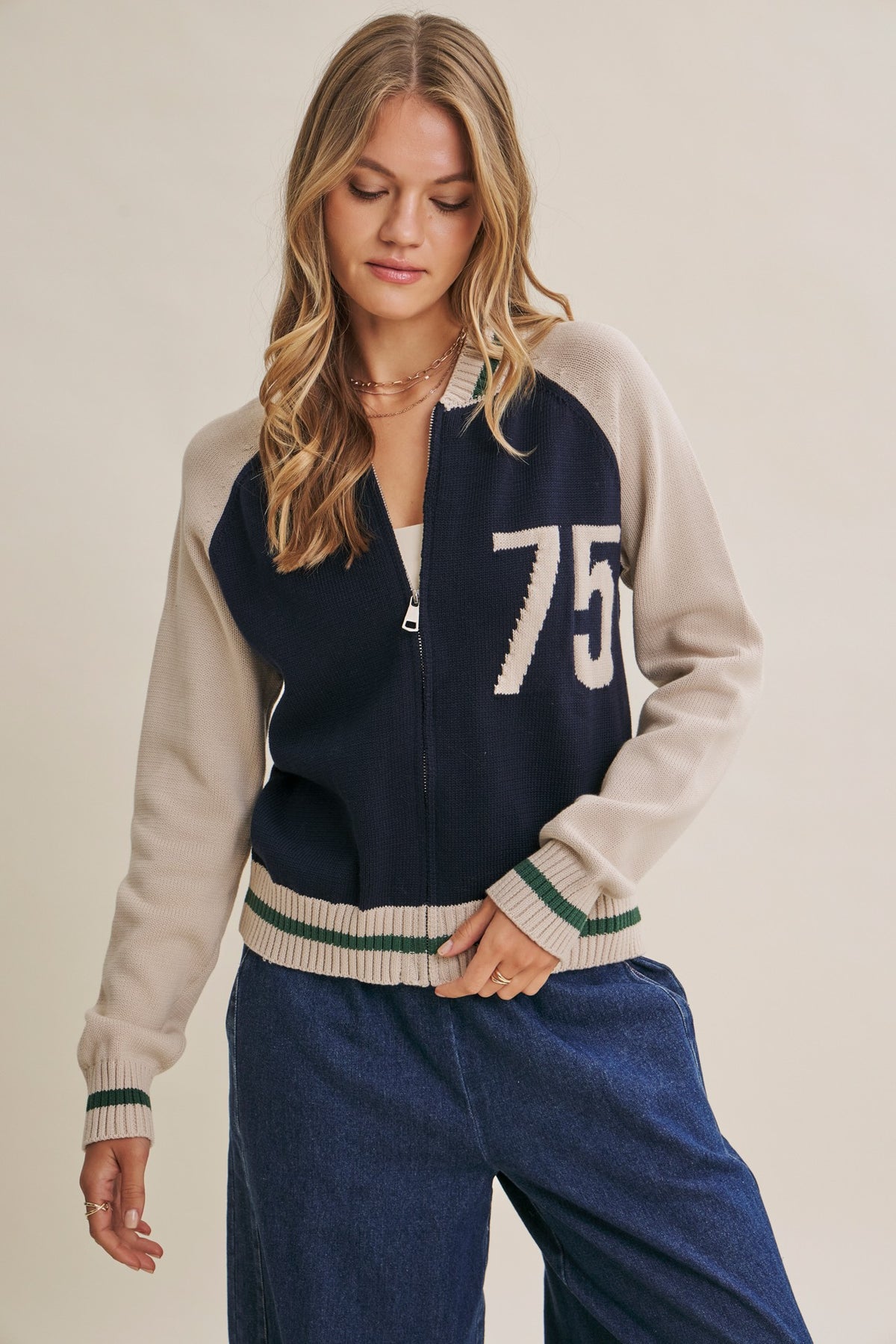 Varsity Collegiate Zip Sweater Bomber