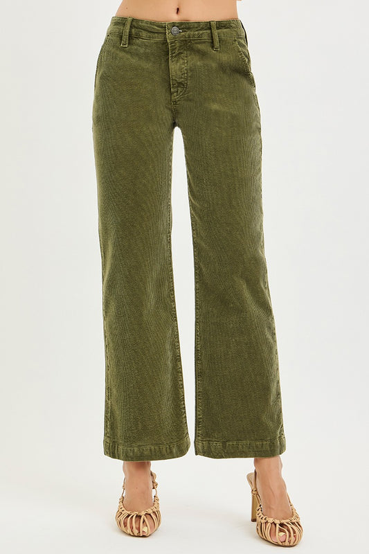 Tummy Control Mid Rise Ankle Straight Corduroy Pants