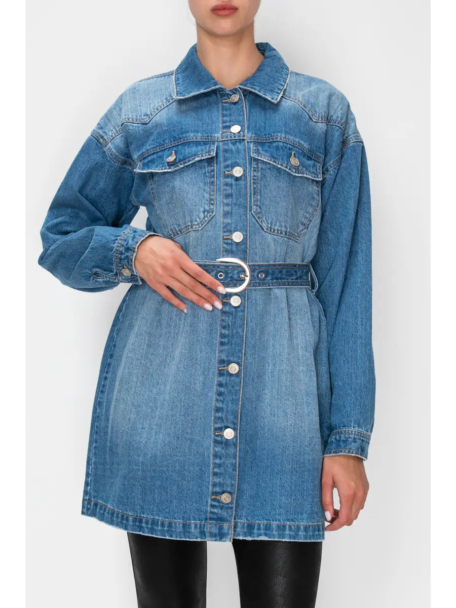 Belted Denim Shirt/Dress/Jacket