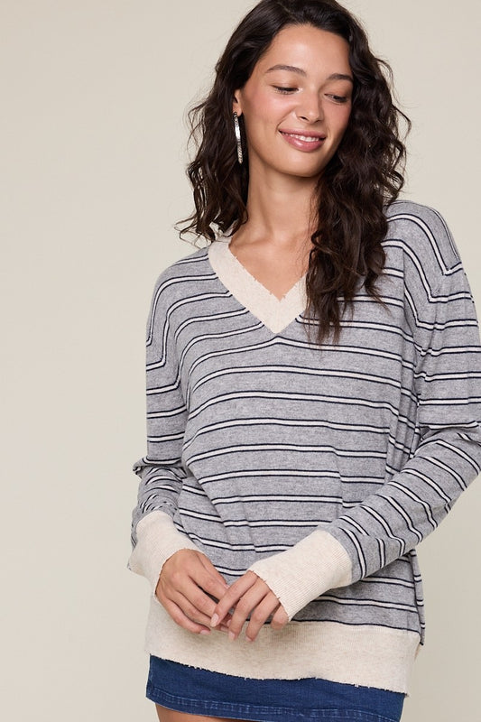 Vivian Striped V Neck Sweater