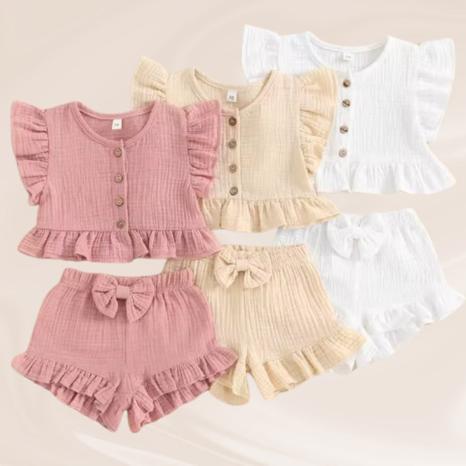 Crinkle Gauze Ruffle & Bow Set KIDS