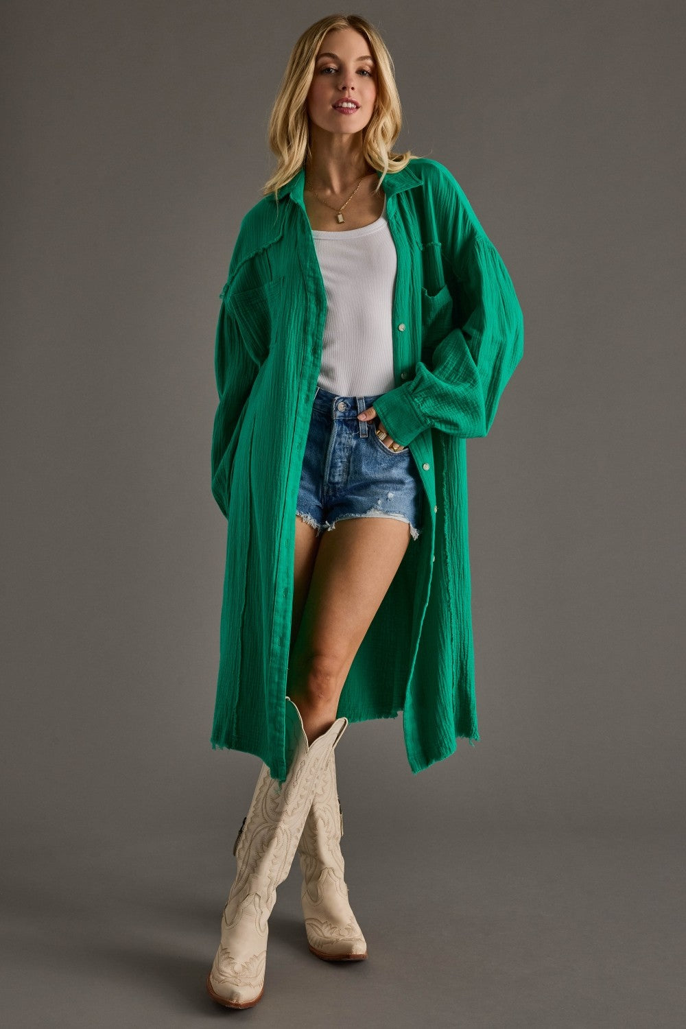 Gauze Long Button Up