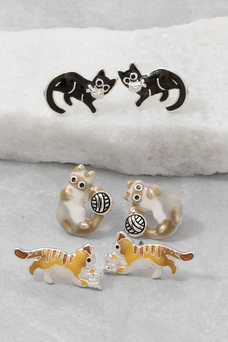 Cat Trio Stud Earring Set