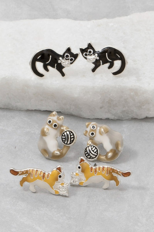 Cat Trio Stud Earring Set