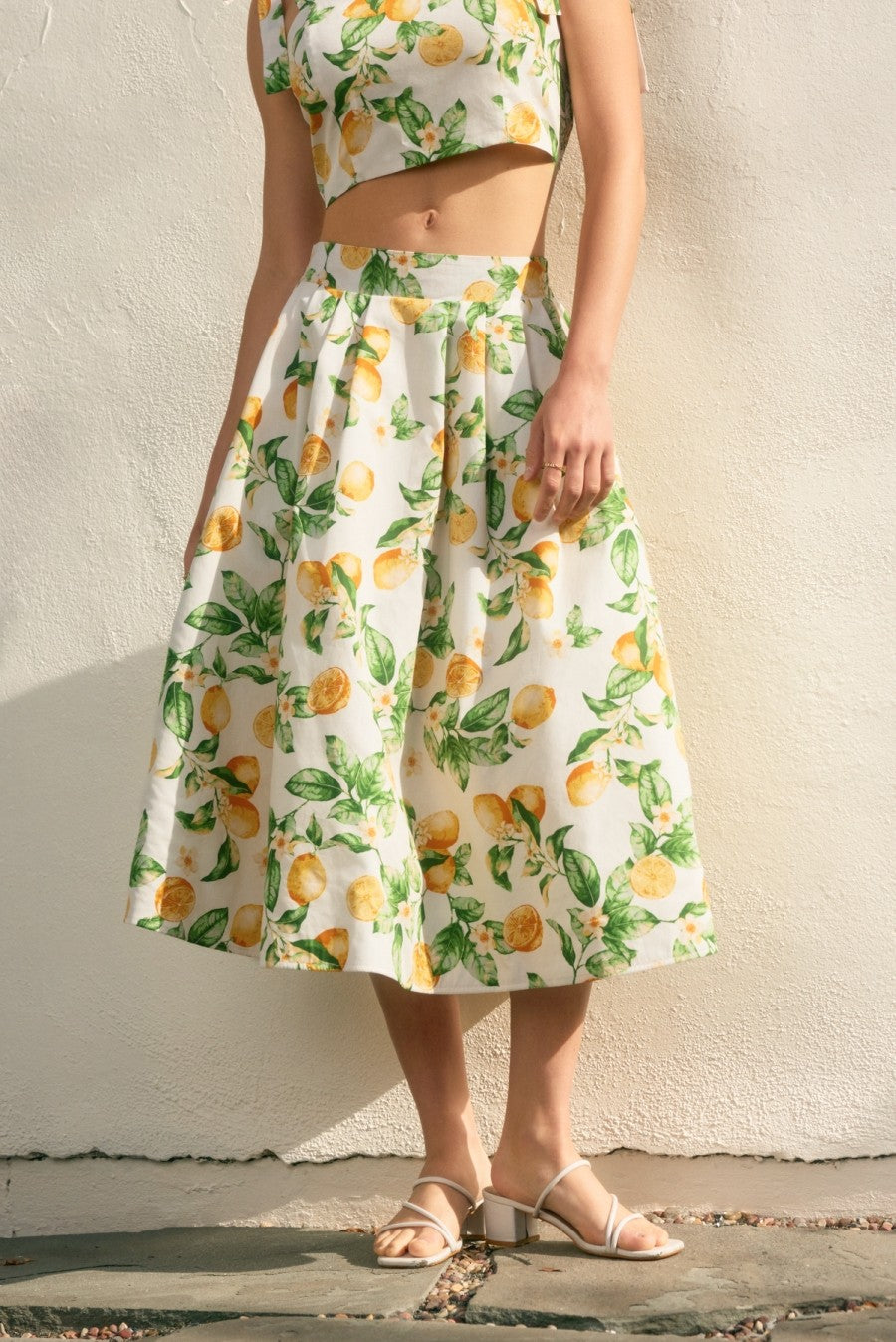 Lemon Structured Circular Midi Skirt