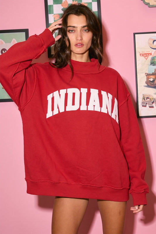 INDIANA Applique Patch Mock Neck Sweatshirt