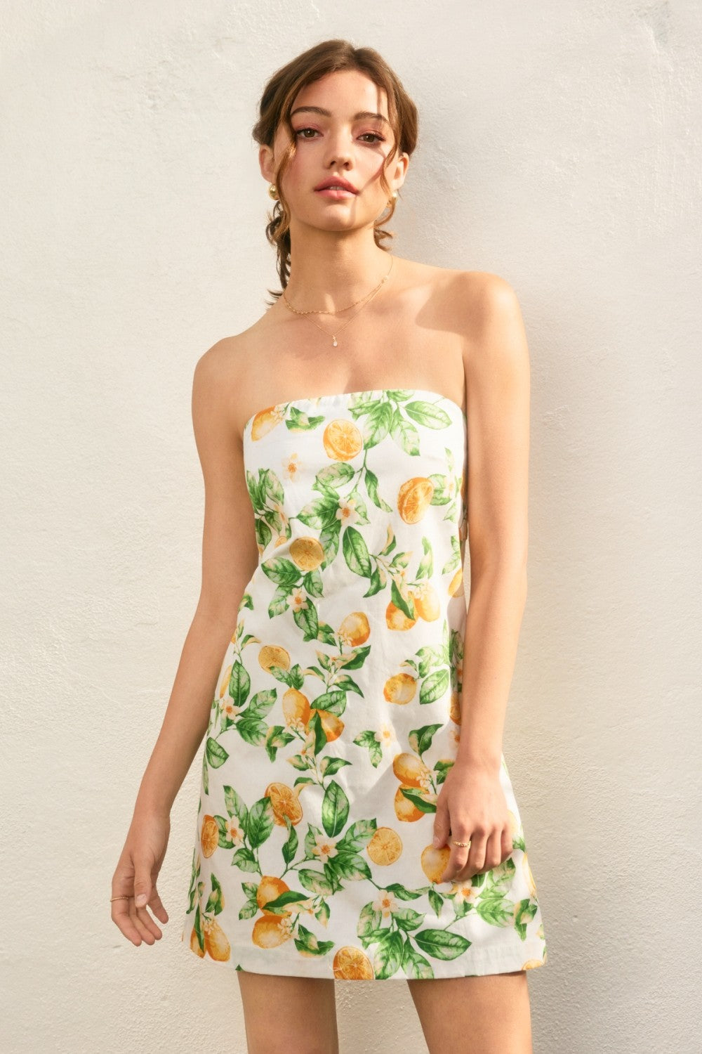 Lemon Strapless Tie Back Mini Dress