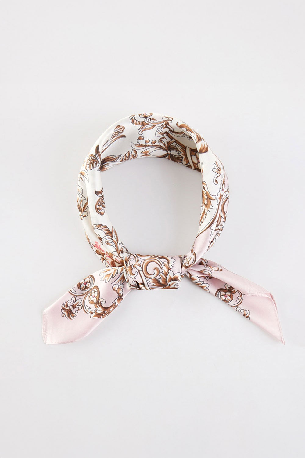 Baroque Floral Silky Bandana Scarf- Pink