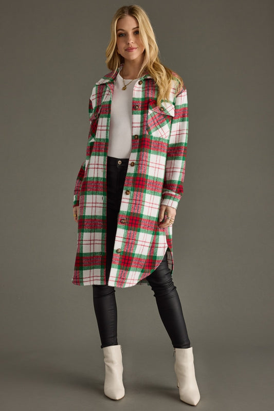 Christmas Cheer Plaid Long Shacket