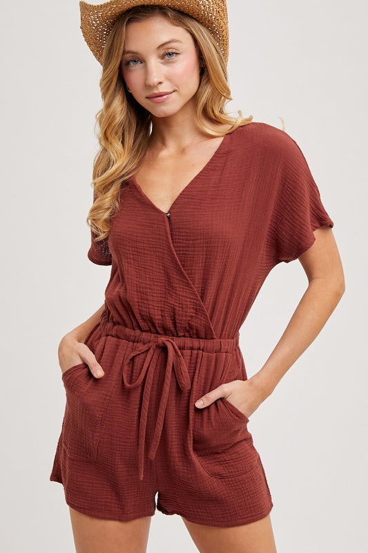 Wrap Waist Drawstring Romper