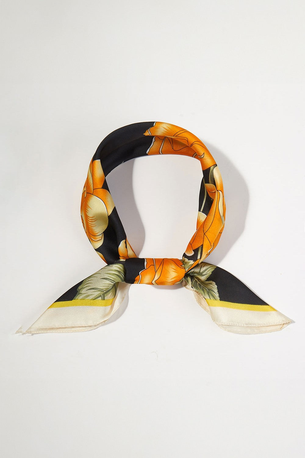 Floral Garden Silky Bandana Scarf- Black