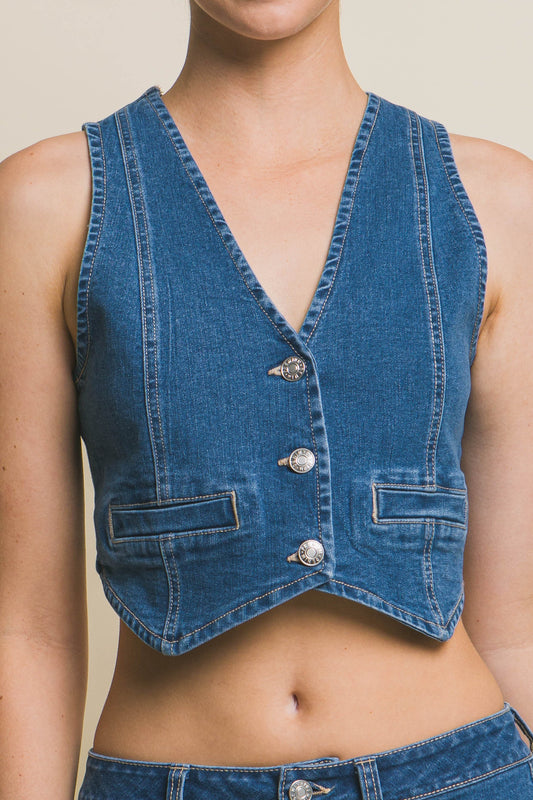 Denim Button Vest Top
