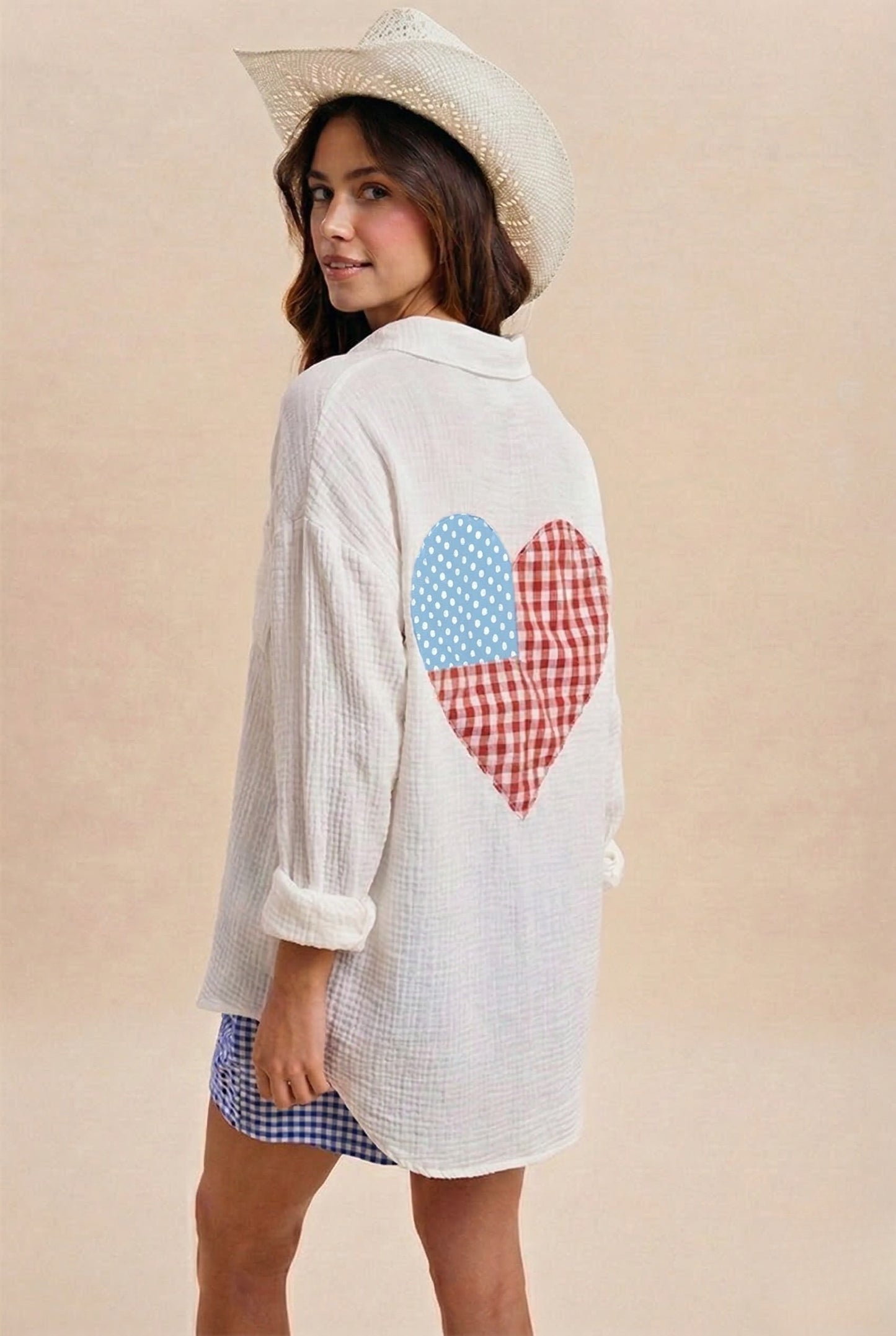 Patriotic Patchwork Heart Gauze Shirt