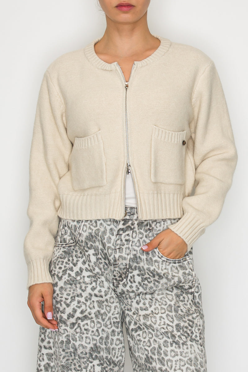 Zip Up Front Pocket Sweater Jacket