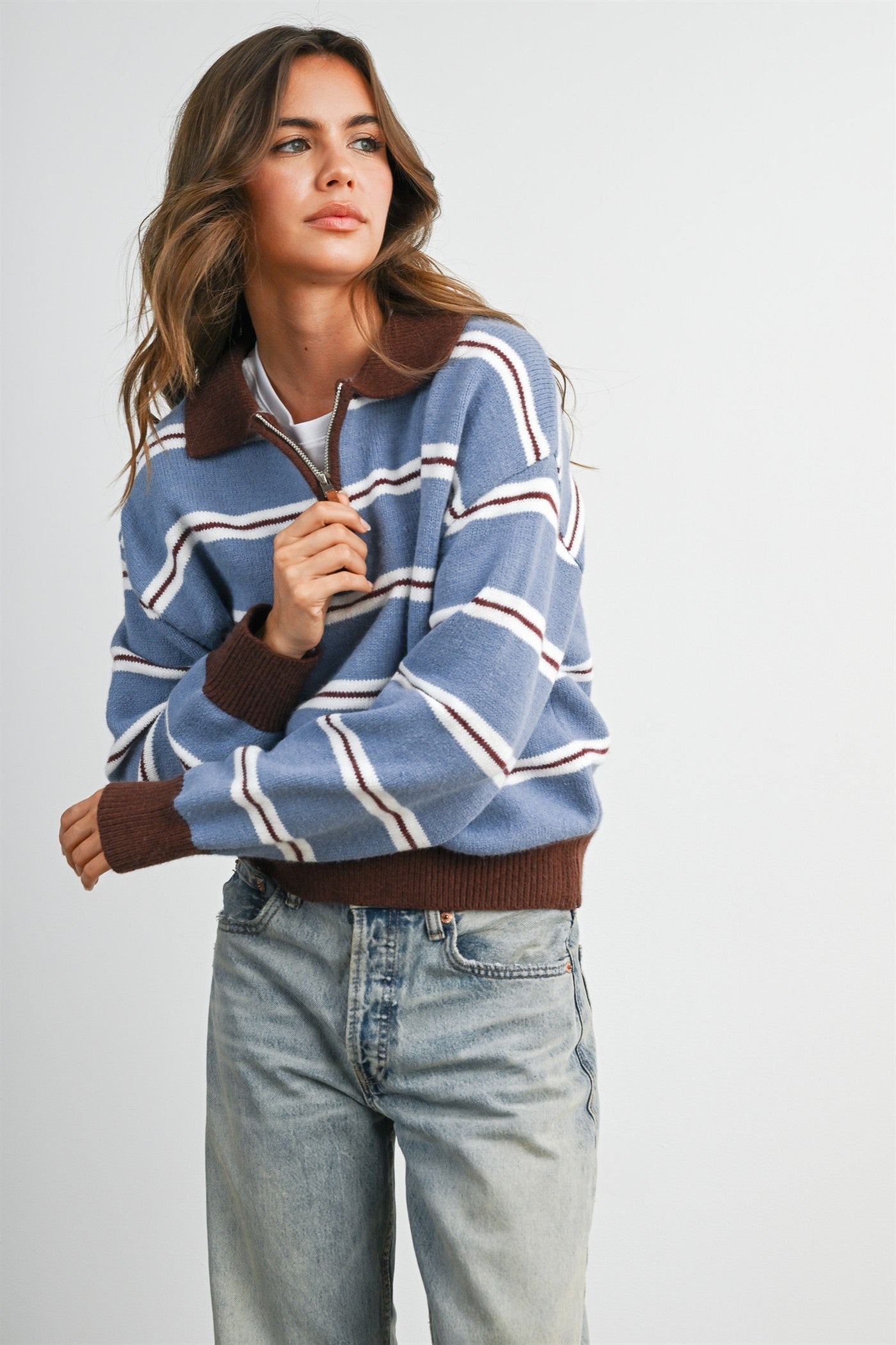 Retro Stripe Quarter Zip