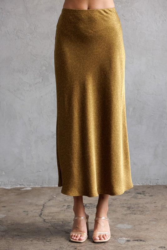 Leopard Satin Midi Skirt