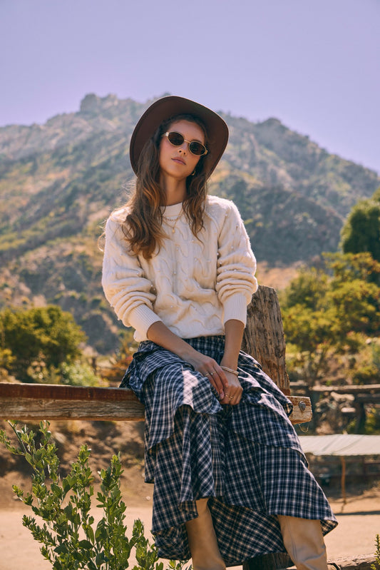Whispering Pines Ruffle Plaid Maxi Skirt