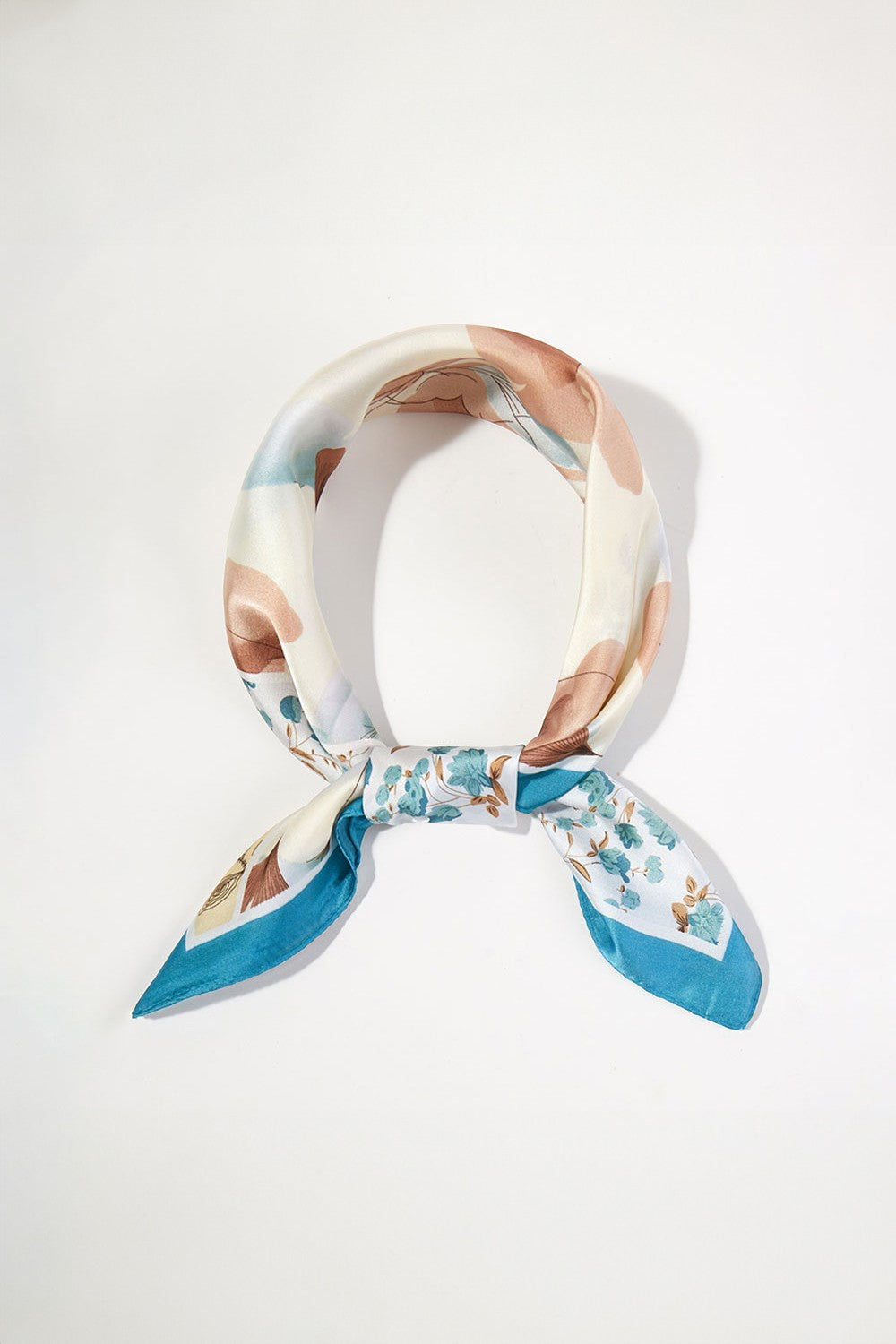 Floral Patchwork Silky Bandana Scarf- Teal