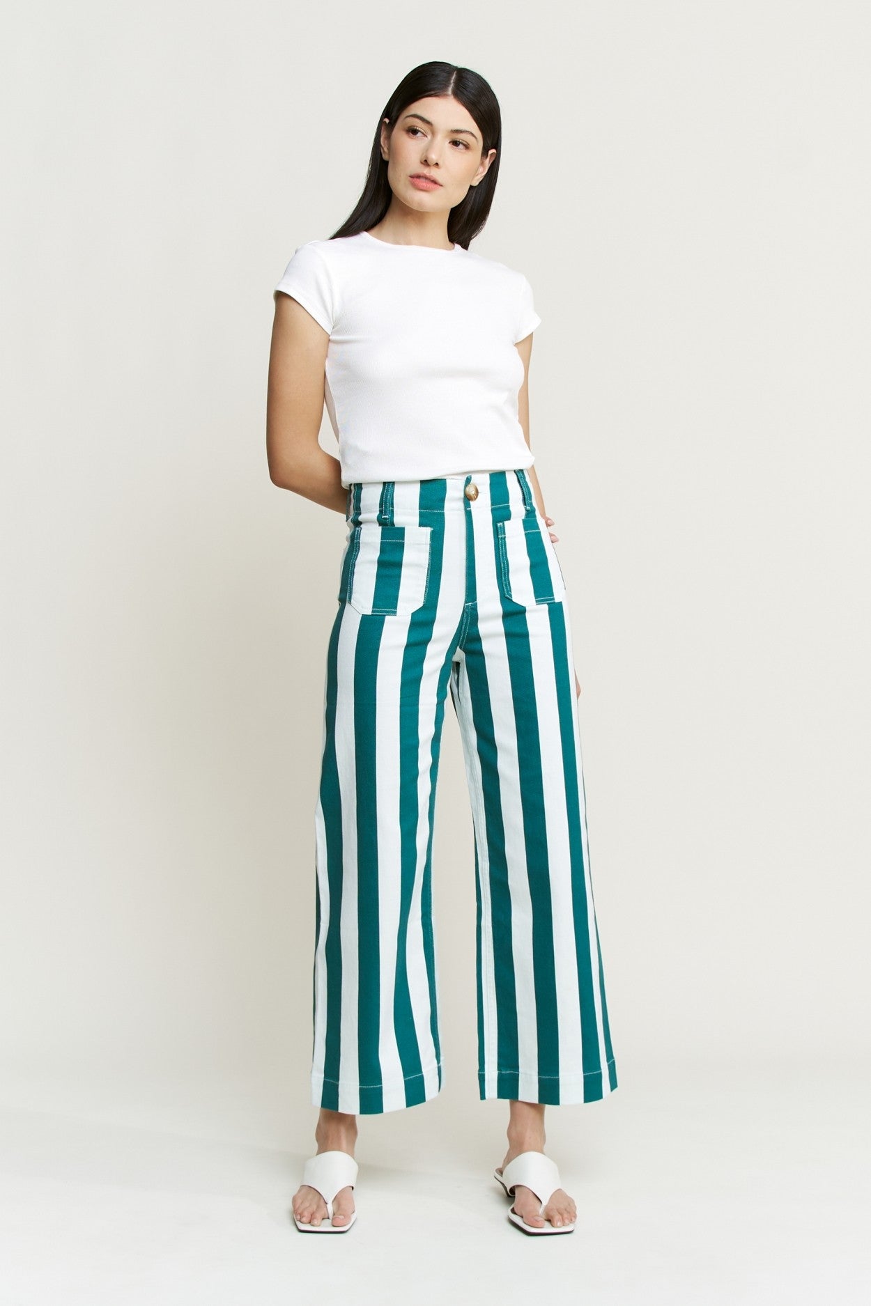 Stripe Cropped Wide Leg
