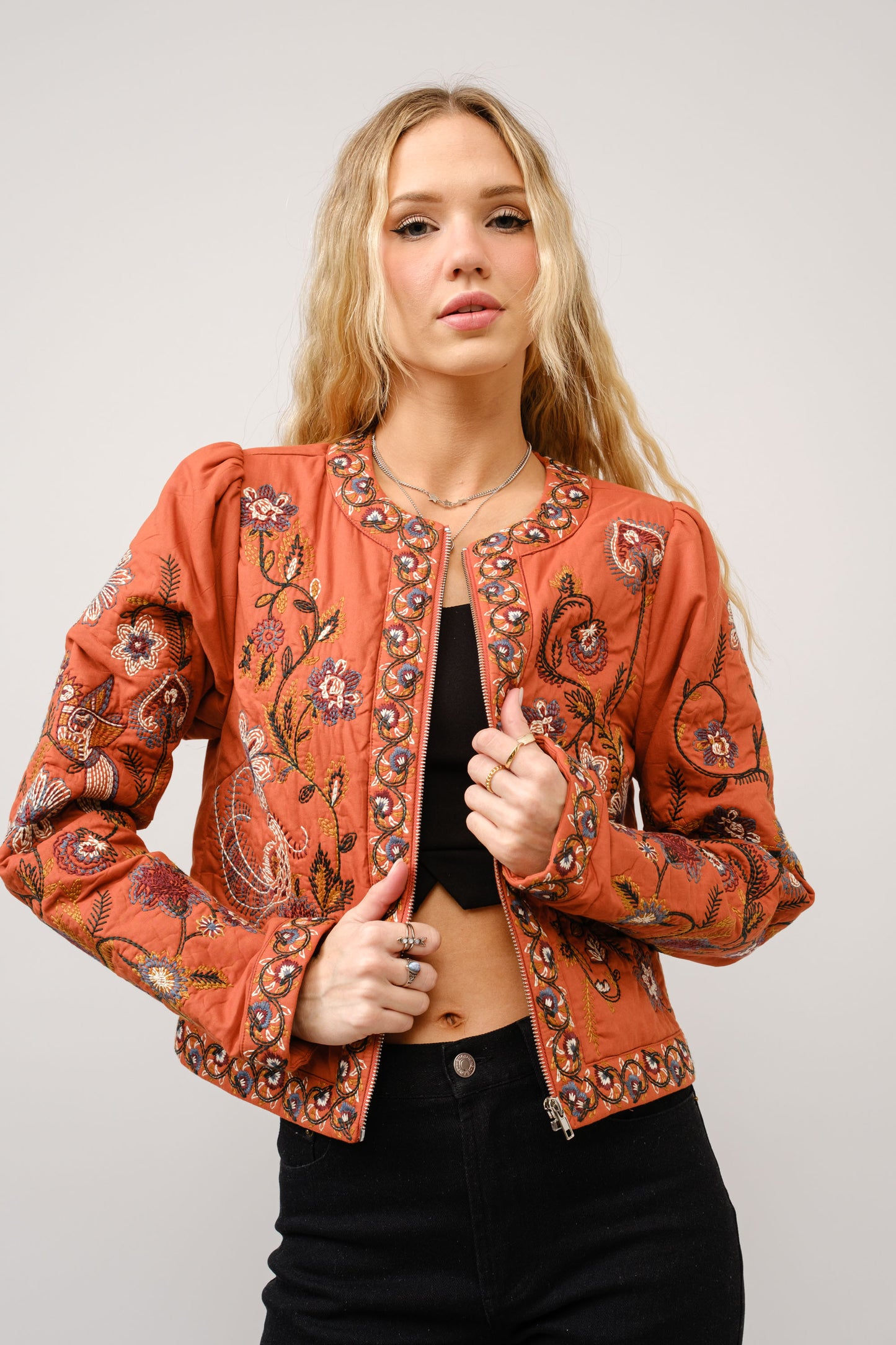 Embroidered Zip Up Jacket