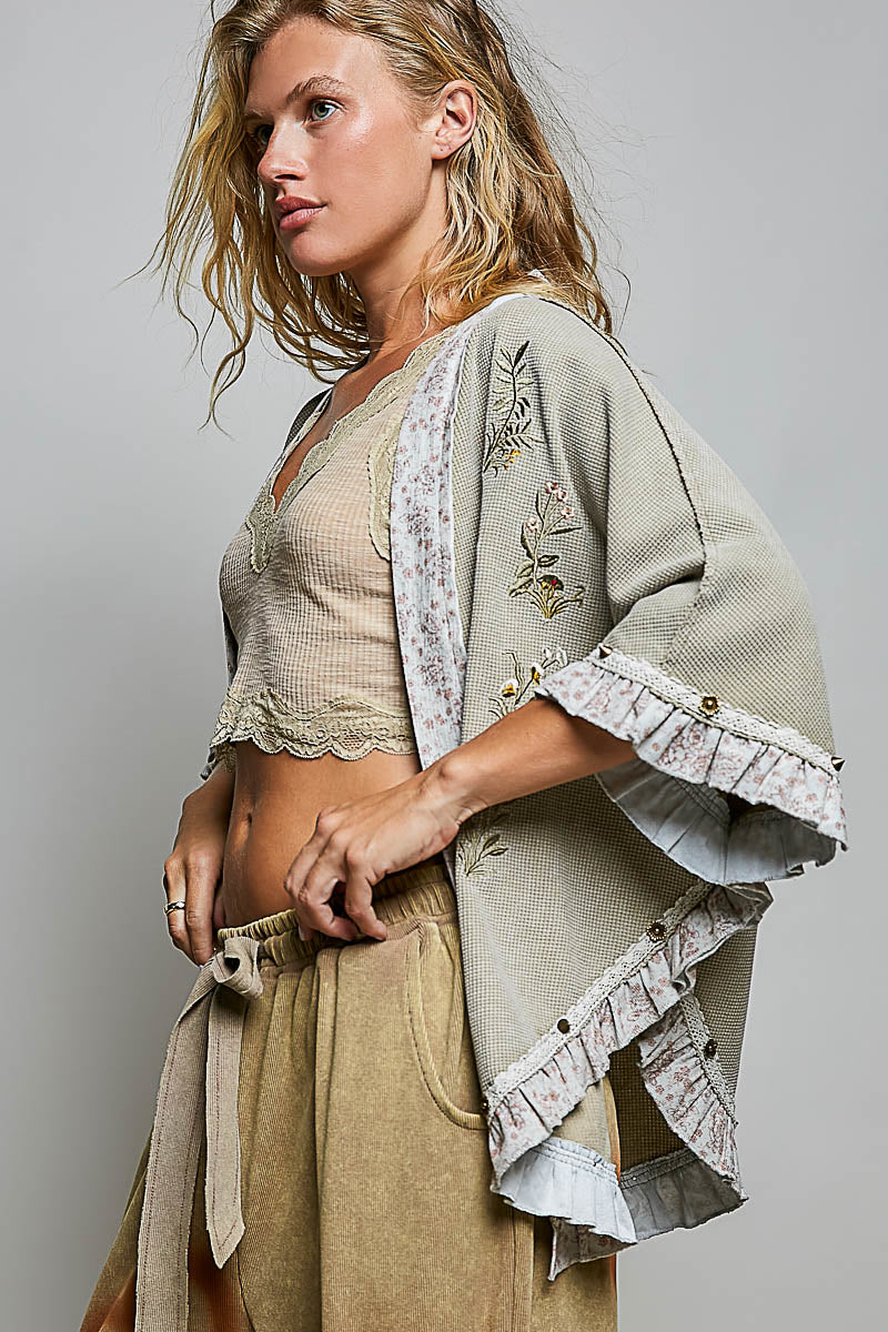 Briar Thermal Ruffle Open Cardigan Top