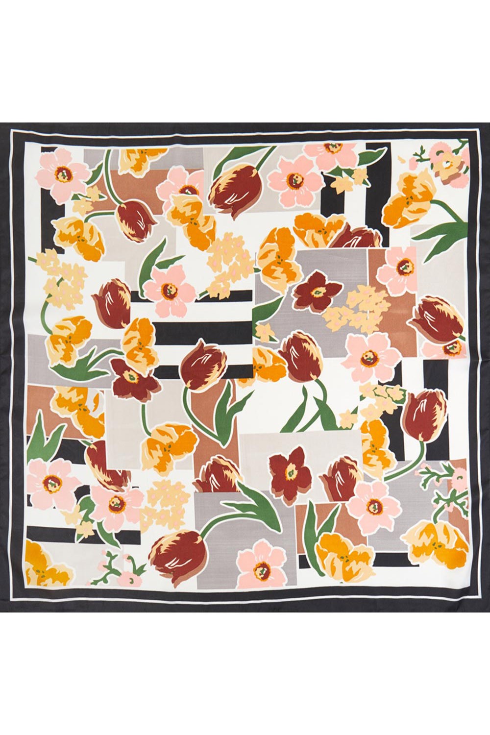 Geometric Floral Silky Bandana Scarf- Black