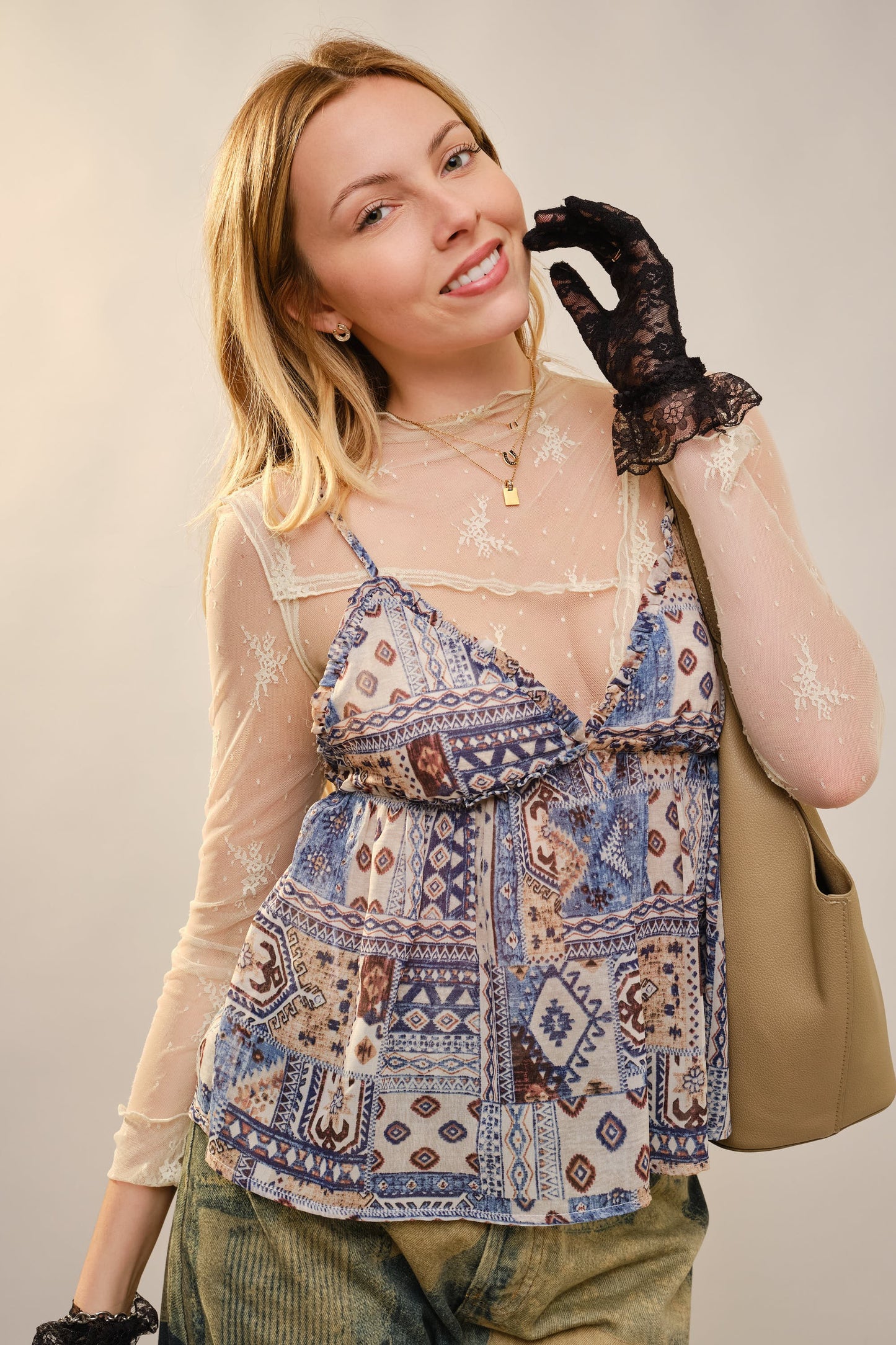 Bandana Print Frill Edge Strap Tank
