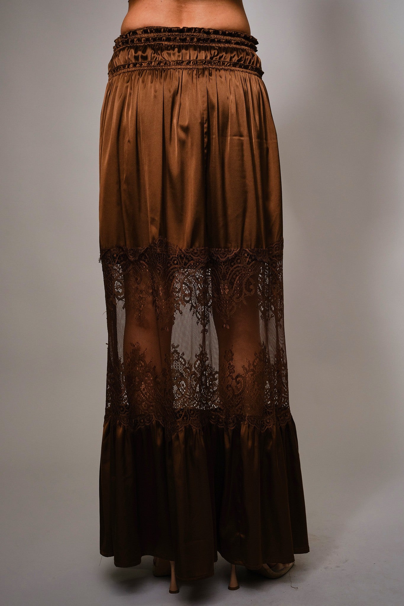 Lace Insert Satin Maxi Skirt