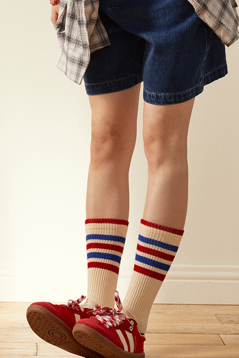 Striped Colorblock Cotton Mid-Calf Socks